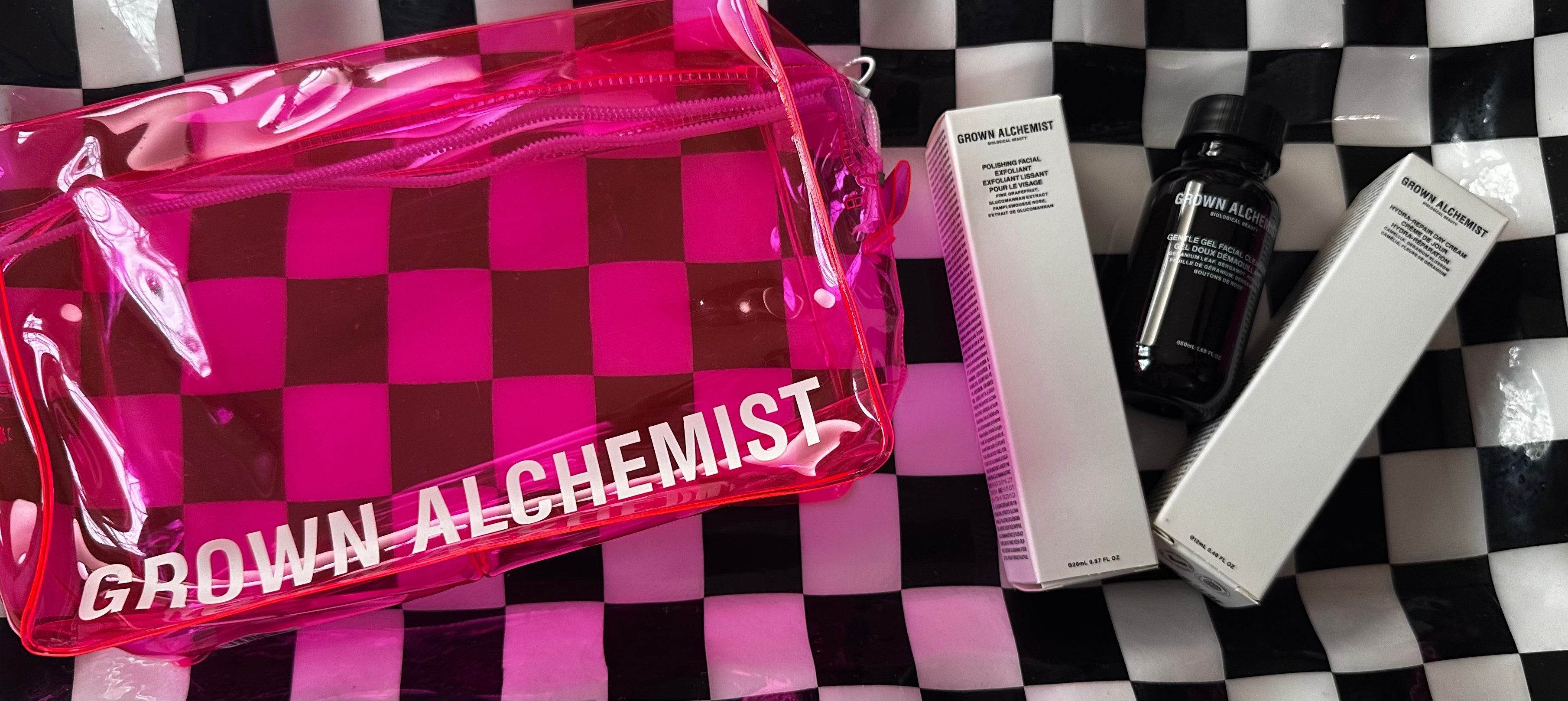 Grown Alchemist 3 Piece Travel Set with Pink Cosmetic Bag
