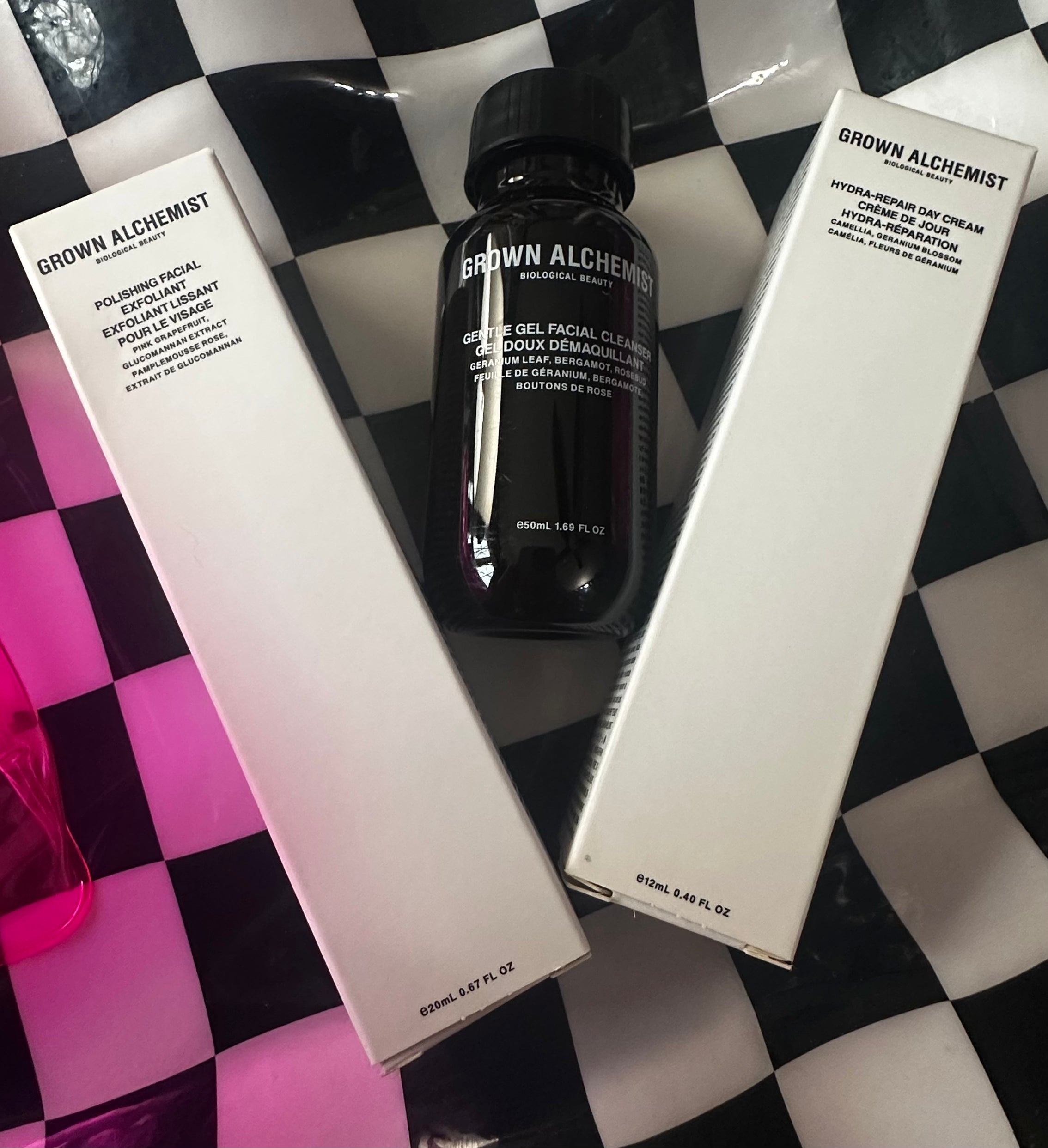 Grown Alchemist 3 Piece Travel Set with Pink Cosmetic Bag